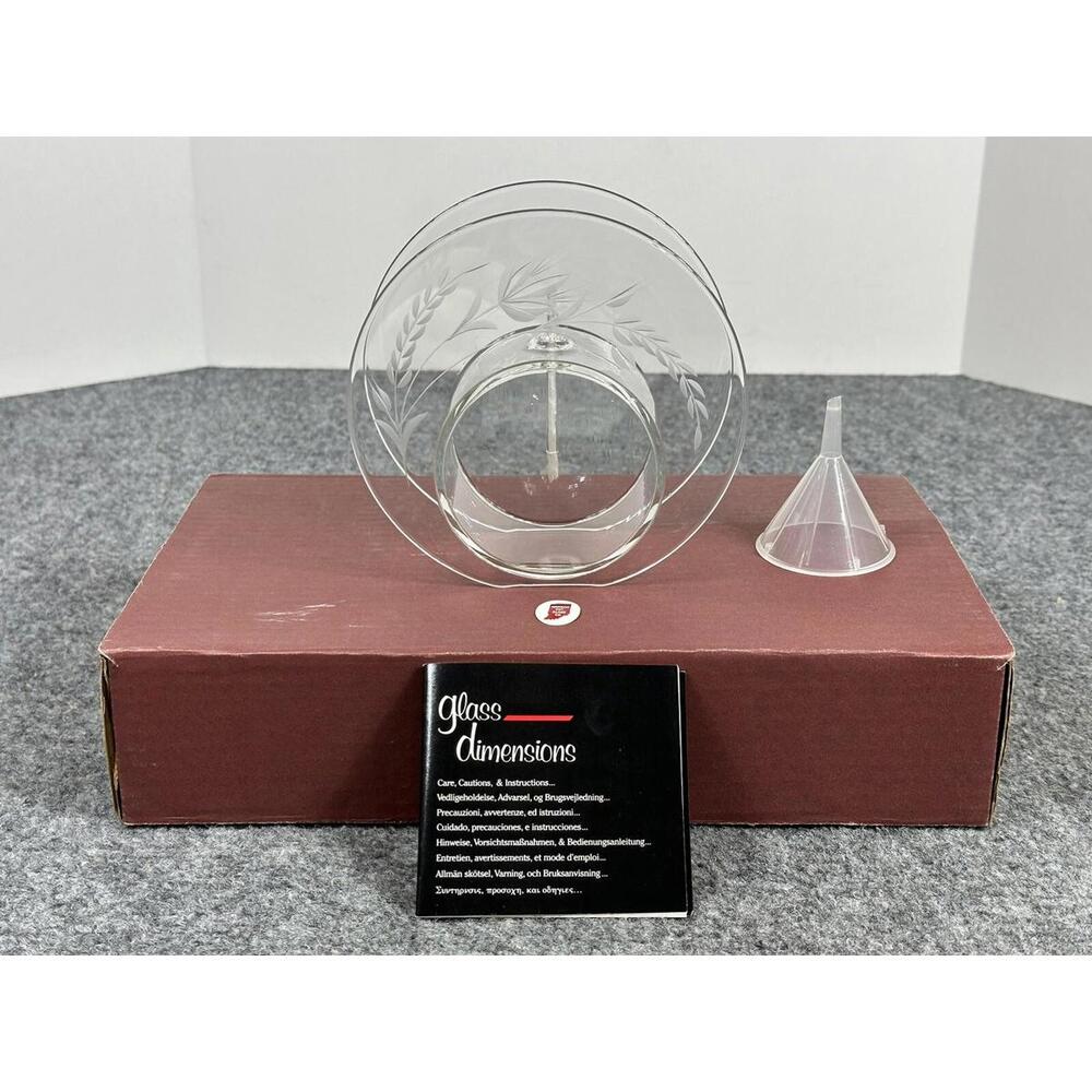 Vintage Glass Dimensions 6" ORION Oil Candle Lamp Engraved Handcrafted USA Clear